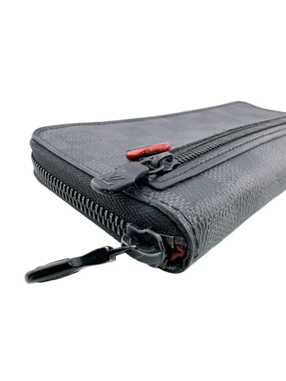 Louis Vuitton Damier Graphite Zippy Wallet Vertical Utility Leather Black Red